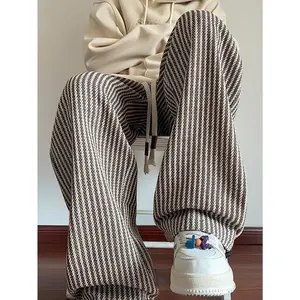 [A Pair Stylish Striped Pants] a Pair of Men'S Stylish American Striped Woven Casual Straight-Leg Pants for Autumn And Winter.