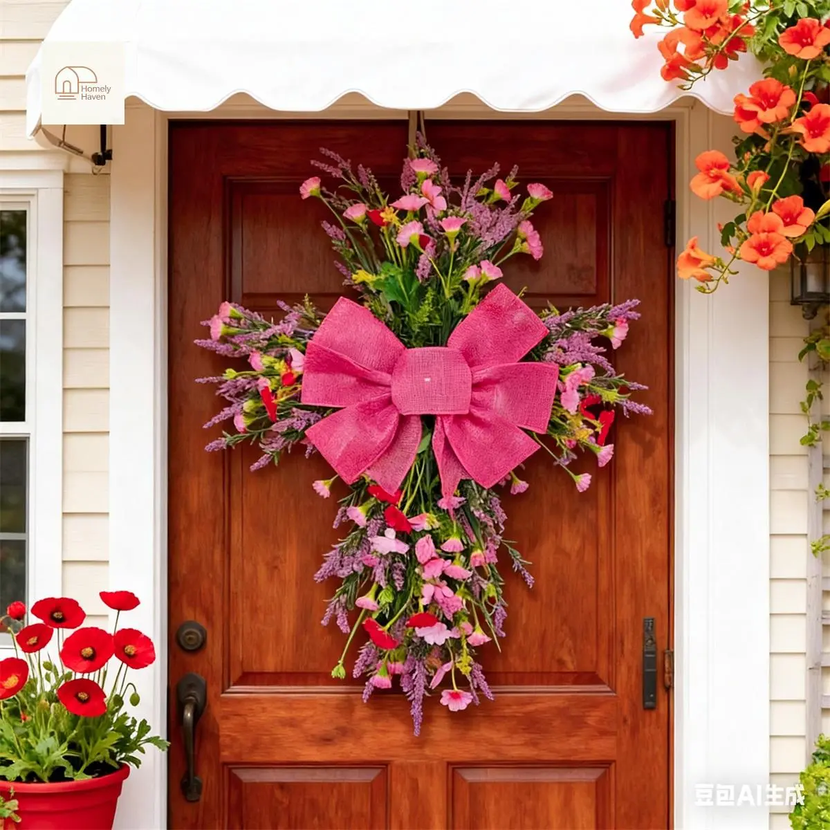 Easter Wreaths Decorative Bow Fake Flowers Easter Front Door Hangers for Door Wall Window and More