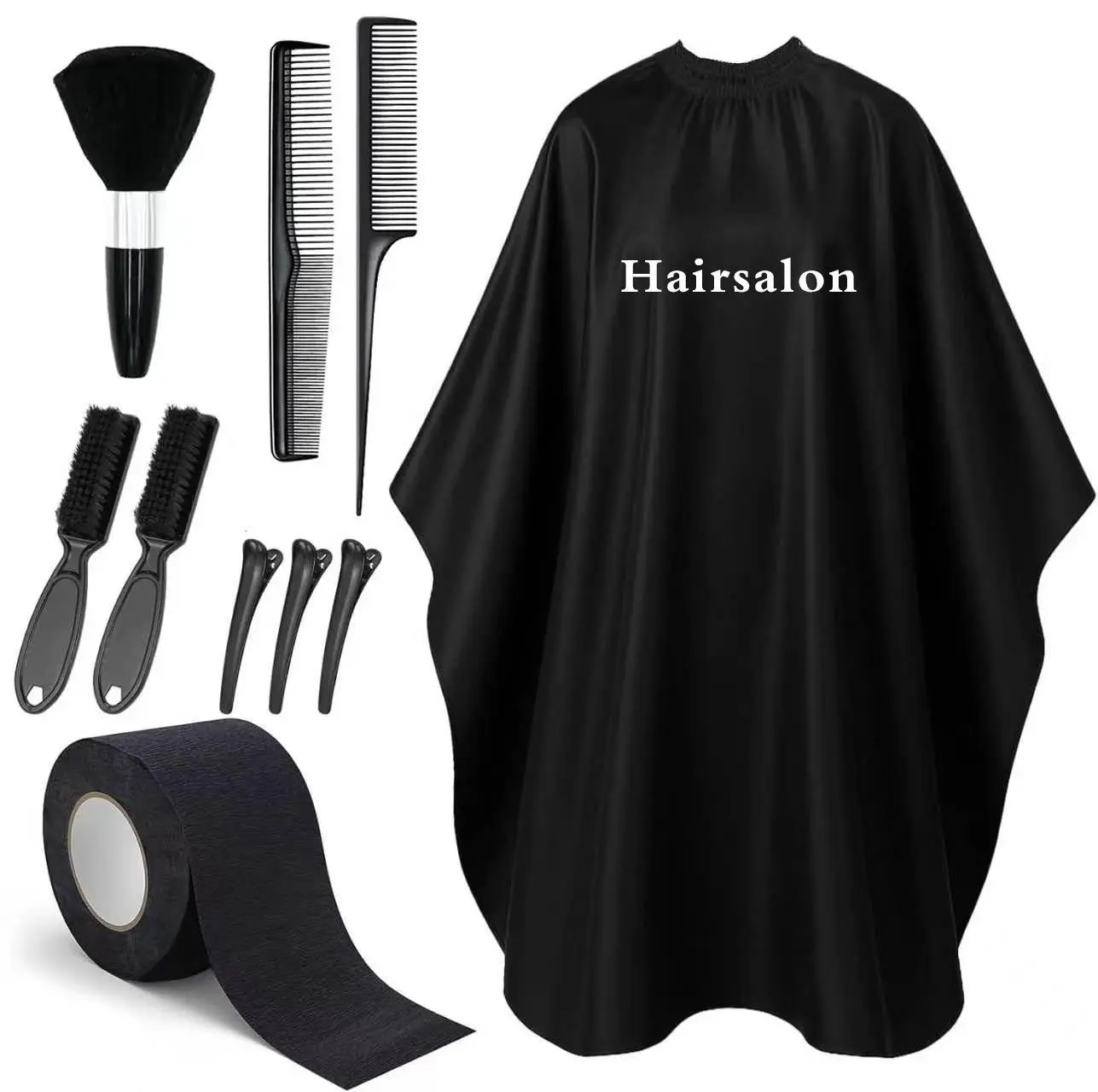10 in 1 Barber Cape Kit, Hair Cutting Cape Neck Duster Brush Combs, Clips & Cleaning Supplies for Home Men Father Gifts Black Lightweight