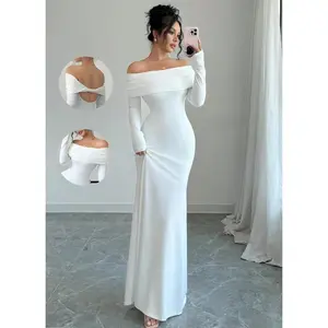 Off-the-shoulder one-word ruched bodycon evening gown for women, hip-hugging, long, elegant, fashionable