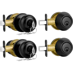 2 Pack Front Door Lock Set Matte Black,Exterior Door Lock Set with Deadbolt,Single Cylinder Deadbolt Lock and Door Knob Set,Keyed Alike Door Knobs with Lock&,Round Ball Entry Door Lockset