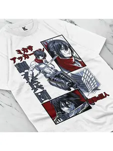 Mikasa Ackerman Attack Titan T-shirt Manga, suitable for both men and women, fashionable retro loose casual Y2K Harajuku T-shirt, soft and skin friendly, suitable for all seasons, suitable for couples
