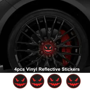 Horror Demon Face Car Truck Wheel Rims HUB Center Reflective Sticker Decal, Automotive Vehicle Decoration, Night Driving Safety Warning Mark, Halloween Festival Accessories