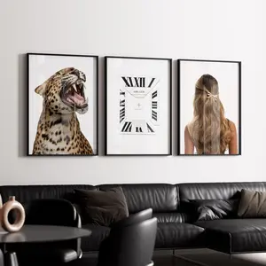 Modern Stockholm Fashion & Leopard Wall Art Set – Y2K Aesthetic Cool Girl and Animal Prints, Chic Fashion Decor, Denim, Modern Beauty Print Frames Glossy wall decor set