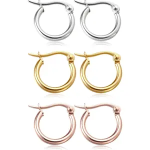MILACOLATO 3-Pair Stainless Steel Hoop Earrings Jewelry Set, Multi-Size 10-20MM Solid Plating Black Silver Gold Lightweight Click-Top Hoops for Women, Men’s Piercing Earrings