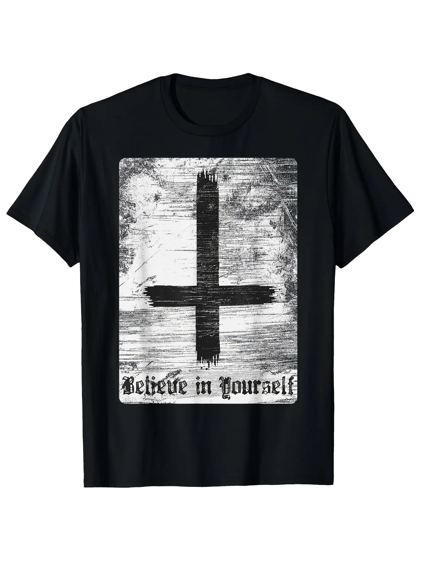 Men'S Black Atheist Believe in Yourself Graphic T- unisex soft cotton short sleeve t shirt, vintage graphic casual tee for men women teens, perfect birthday holiday gift for camping travel gym daily street casual wear