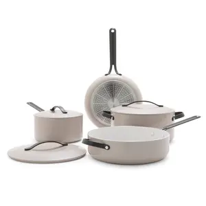 GreenPan 7PC Aluminum Set Fry Pan Stockpot Gray Ceramic Cookware Black Steel GreenPan 7PC Aluminum Set Fry Pan Stockpot Gray Ceramic Cookware Black Steel