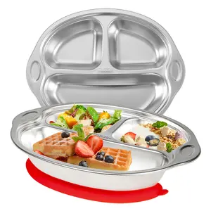 Mrs. Chou Stainless Steel Baby Suction Plates: Divided Plates Designed for Babies and Toddlers, Made of 100% Food-Grade Materials Ideal for Baby-Led Weaning BPA-Free Toddler Feeding Supplies Are Dishwasher Safe
