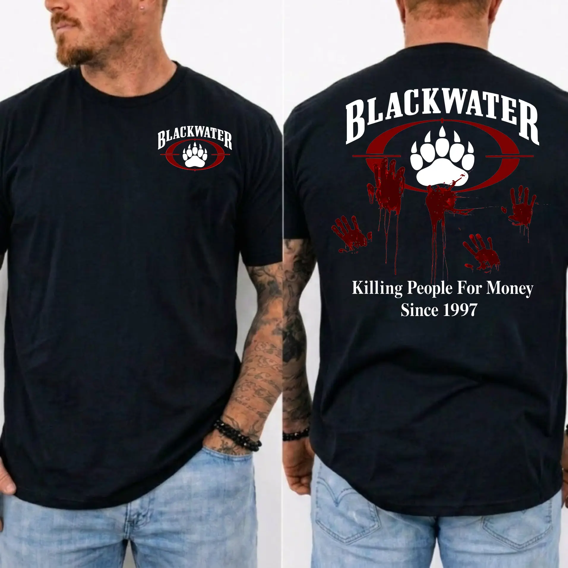 Blackwater Killing People For Money Since 1997 Tactical Shirt PMC Contractor Dark Humor Graphic Tee Military Operator Lifestyle Veteran Range Day Tactical Apparel Gift For Men