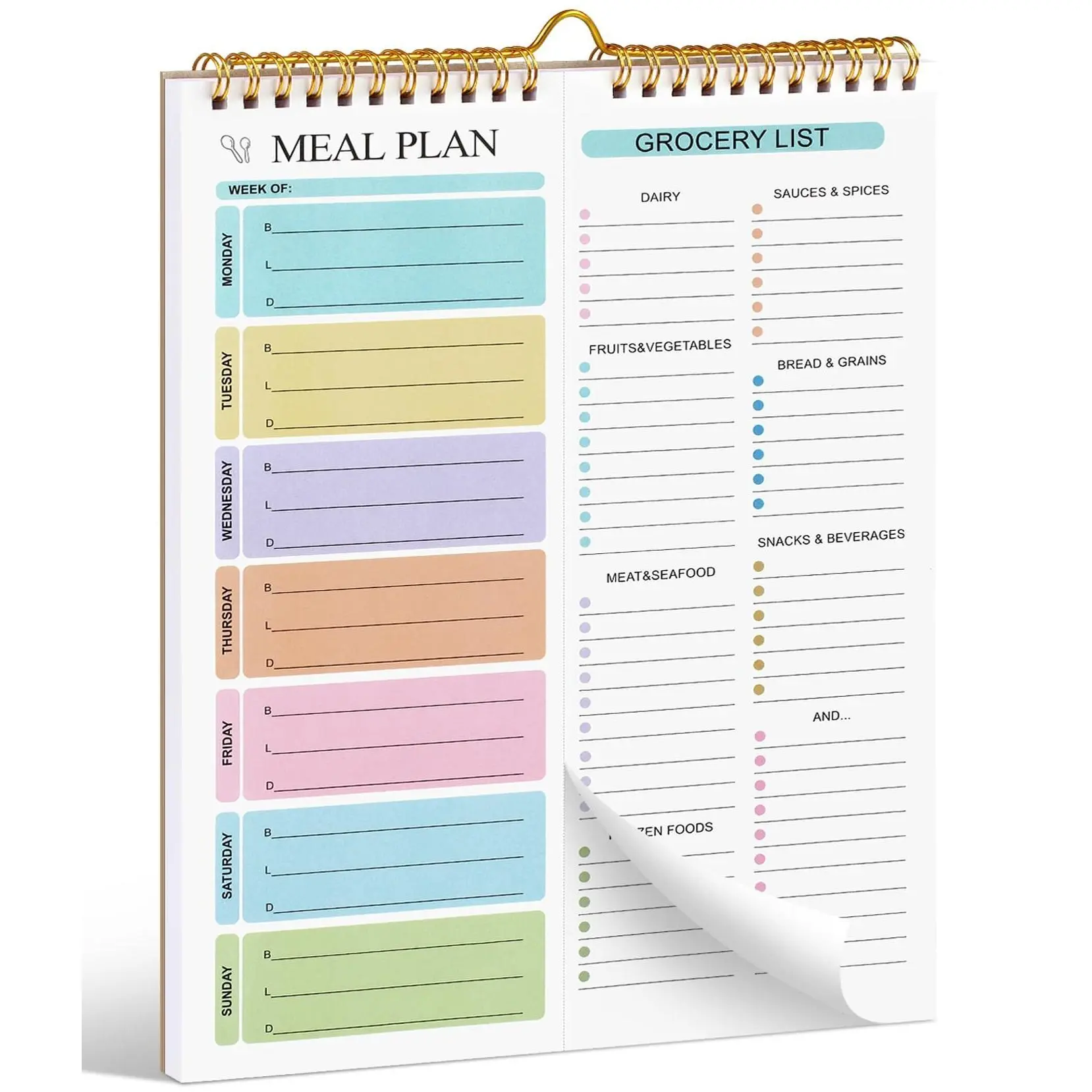 Magnetic Meal Planner Notebook & Grocery List Pad - 8.5"x11"/5.8"x8.3", Vertical Layout, Fridge Mount/Wall-Mountable, 50-Sheet Weekly-Daily Menu Organiser with 80gsm Thick Paper