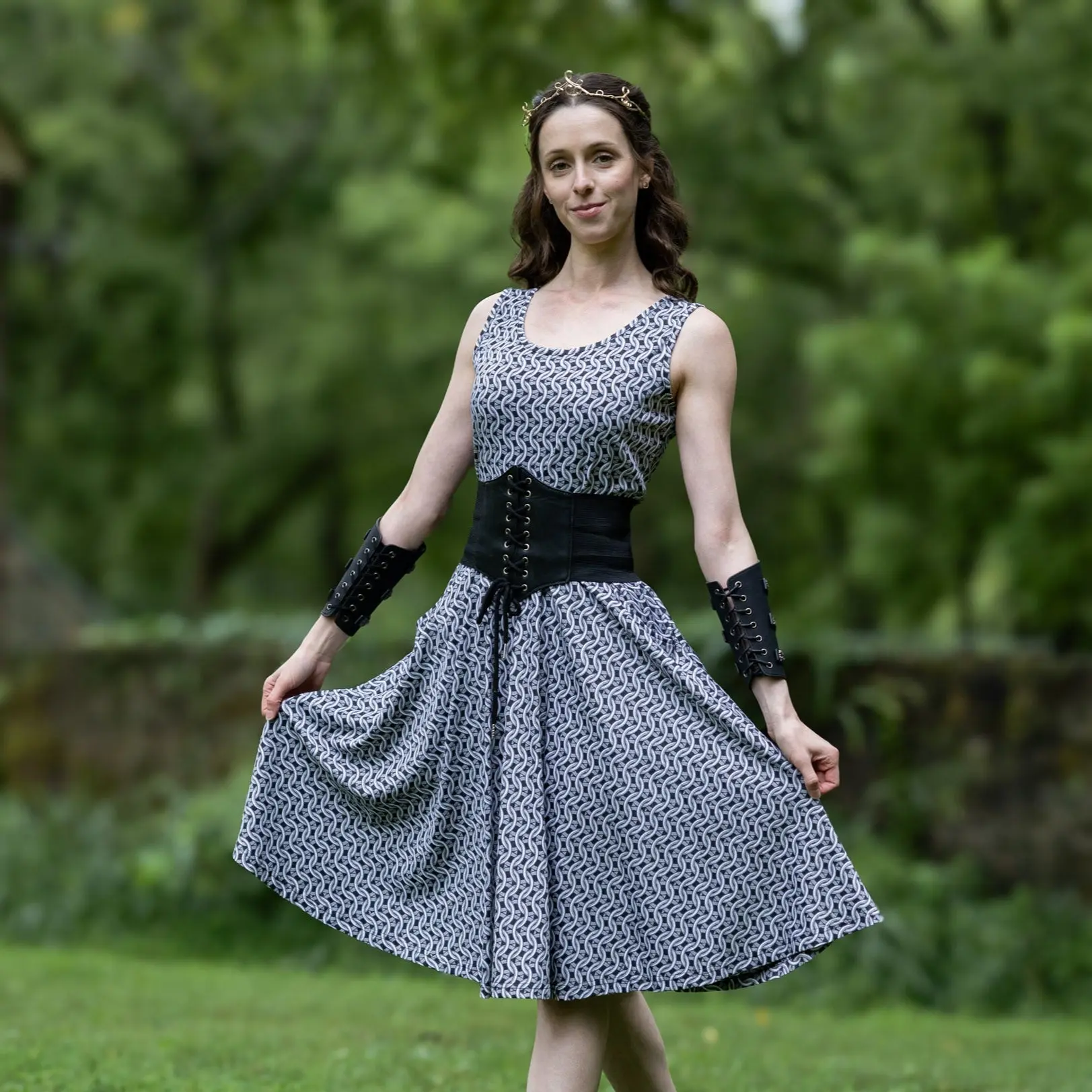Chainmail Sleeveless Twirl Dress with Pockets