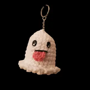 Ghost Keychain - Textured Design with Red Tongue, Simple Black Eyes, and Ring Attachment