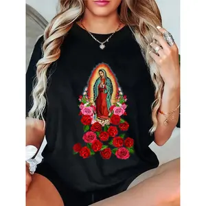 Pure Cotton Virgin Mary Our Lady of Guadalupe Catholic Saint T Shirt