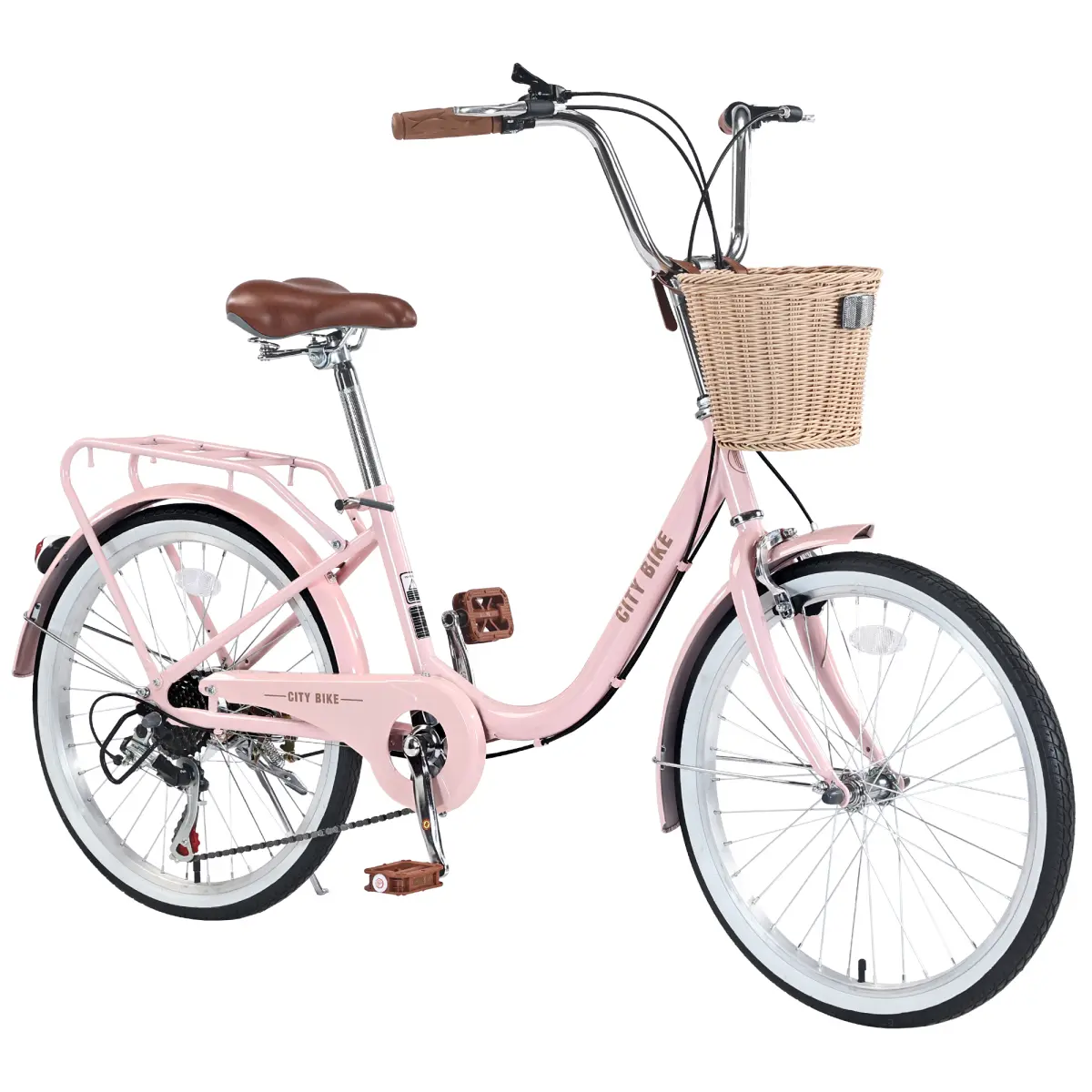 Aobtkel 22-Inch Girls' Low-Step Steel Frame Bike with Basket, 7-Speed, Front Caliper/Rear Band Brakes, 22x1.75 Tires, 220lbs Capacity, Bike Seat, for Teens Age 8+ (Neighborhood, Campus Use)