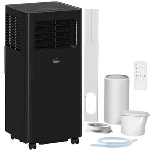 HOMCOM 10000 BTU Portable Air Conditioner for Rooms Up to 441 Sq. Ft., 3-in-1 AC Unit with Dehumidifier, Cooling Fan, Sleep, Remote, 24H Timer On/Off, Window Installation Kit, Black
