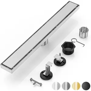 Linear Shower Drain| 24" AISI 304 Stainless Steel Linear Drain, Brushed Nickel Shower Drain with Tile Insert Panel & Adjustable Feet, Long Rectangle Shower Floor Drain in Bathroom, Balcony etc