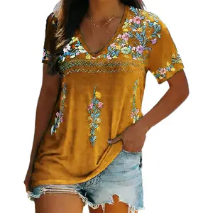 Bohemian Printed V-Neck T-Shirt | Women's Summer Boho Chic Top | Lightweight & Breathable | Casual Beach Vibes