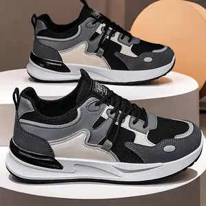 Men's Plus Size Breathable Mesh Casual Sneakers - Low-top lace-up walking shoes with cushioned PVC sole, suitable for all-season outdoor and daily wear, white/navy blue/red accents, outdoor footwear | Modern sneakers | Durable fabric shoes