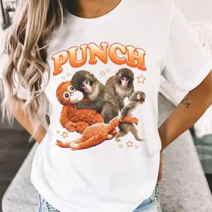Monkey Punch Hoodie/T-shirt/Sweatshirt, Baby Monkey Holding Plush Toy, Animal Lover Gift, Cute Cozy Sweatshirt Hoodie