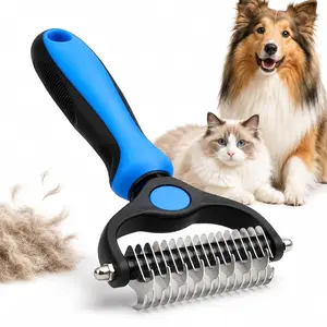 Pet Detangling Comb for Dogs & Cats, Double-Sided Stainless Steel Grooming Tool with One-Click Cleaning, Removes Loose Fur, Undercoat and Mats for Daily Coat Care