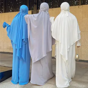 2pcs Single-Layer Headscarf with Pleated Sleeve Long Robe, Stylish And Versatile, Comfortable for Everyday Wear. Muslim Modesty