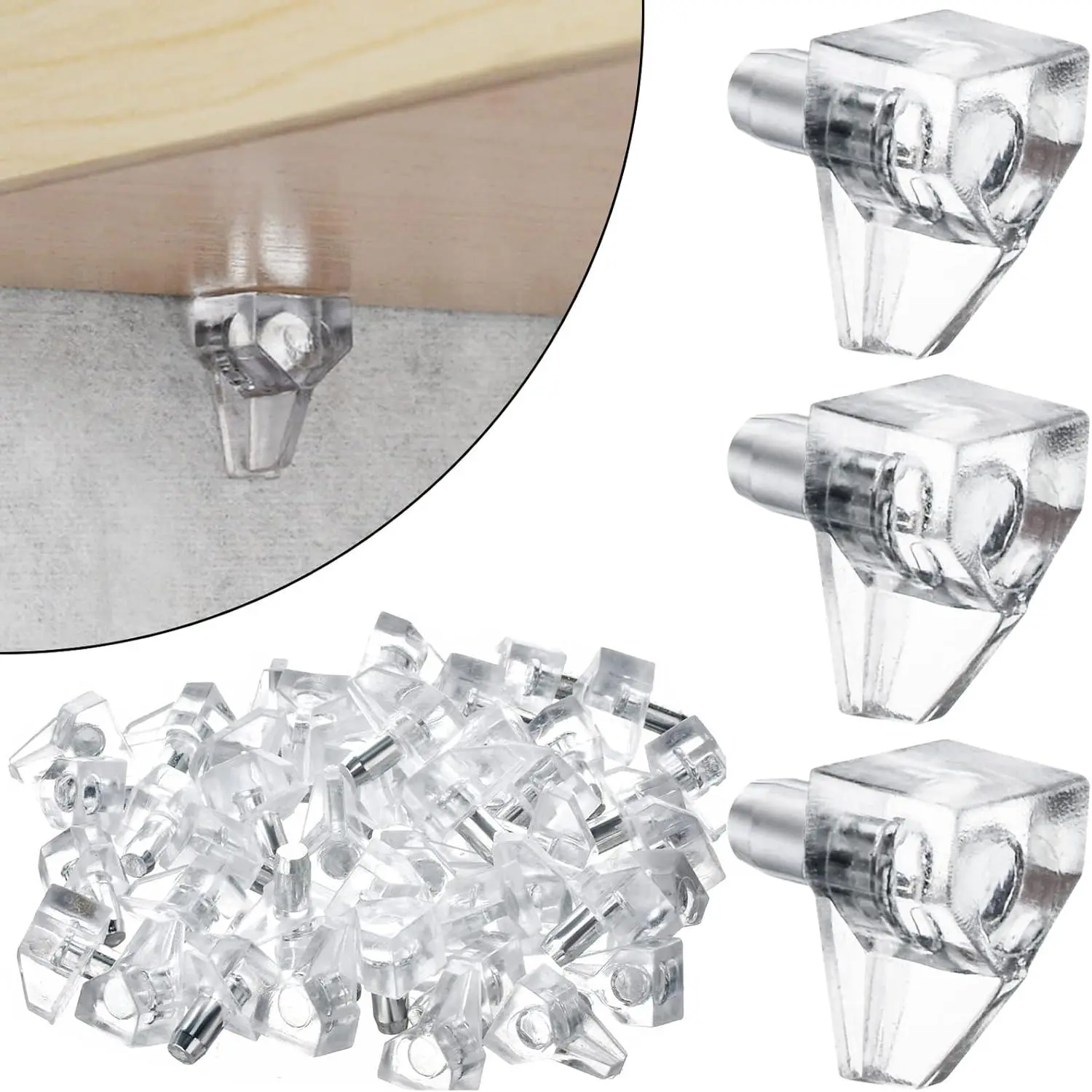 5mm Shelf Pegs 50 Pack Clear  Plastic Cabinet Shelf Pins Shelf Holder Pins Replacement Pegs for Kitchen Furniture Cabinet Bookcase