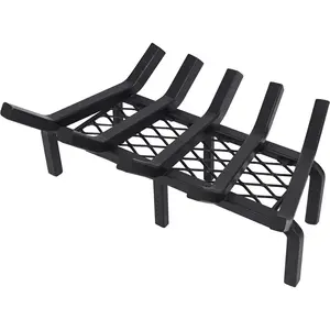 17 Inch Fireplace Grate with Ember Retainer,Cast Iron Fireplace Log Grate,Fireplace Log Holder,Heavy Duty Solid Steel Fireplace Wood Holder,Wood Stove Wrought Rack for Indoor Hearth Outdoor Fireplace