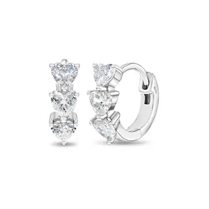 Cascading CZ Heart Hoop 7mm Baby / Toddler / Kids Earrings Hoop/Huggie - Sterling Silver