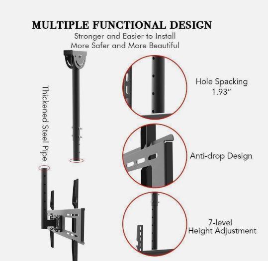Full Motion Ceiling TV Wall Mount Bracket for 32 40 42 46 50 55 60 65 70 LED LCD