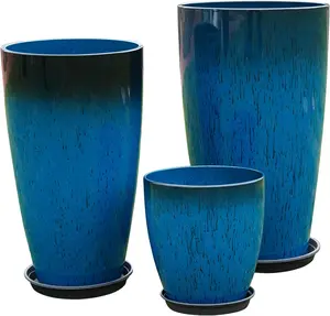 24,21,11 Inch Large Plastic Planters with Drainage Hole and Saucer - Set of 3 Tall  Pots Indoor Flower Pot Tall Round Planters Outdoor Large Tall Planter