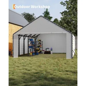 YJ-Garvee Heavy-duty PE Shade Cloth for Metal Carports (frame not included) — 220 g/m² roll-up door panel with zip fastening, suitable for 20x20-foot carports, complete with elastic cord, white fabric