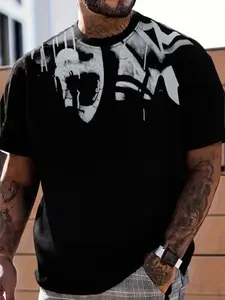 Men’s American high-street dark-style tie-dye print T-shirt, distressed loose fit, drop-shoulder short sleeves, streetwear brand top, Shortsleeve, Stylish,summervibes