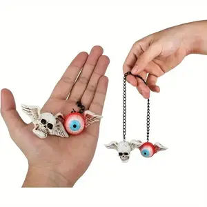Gothic Skull & Eyeball Car Hanging Ornaments Set of 2, Resin Rear View Mirror Decor with Chains, Perfect for Halloween & Independence Day, Art Deco Goth Room Accessories, Car Interior Decoration