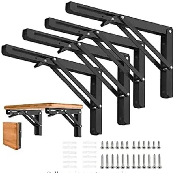 4-Pack 14" Folding Shelf Brackets, Heavy Duty Metal, Collapsible DIY Wall-Mounted Brackets for Bench & Space Saving