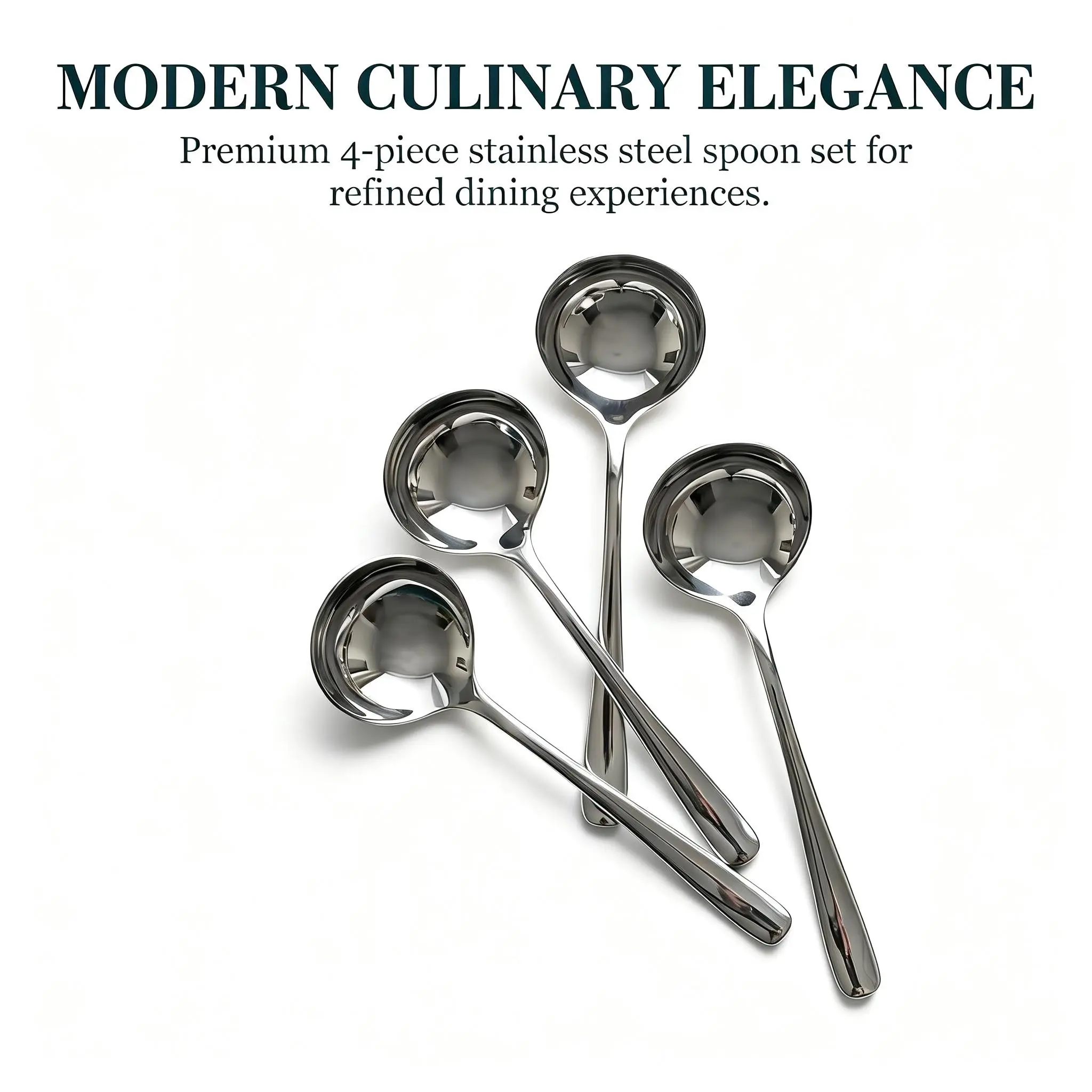 4-Piece Premium Stainless Steel Soup Spoons - Polished Mirror Finish Table Spoons, Heavy-Duty Round Dinner Spoons for Soup & Dessert, Kitchen
