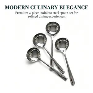 4-Piece Premium Stainless Steel Soup Spoons - Polished Mirror Finish Table Spoons, Heavy-Duty Round Dinner Spoons for Soup & Dessert, Kitchen