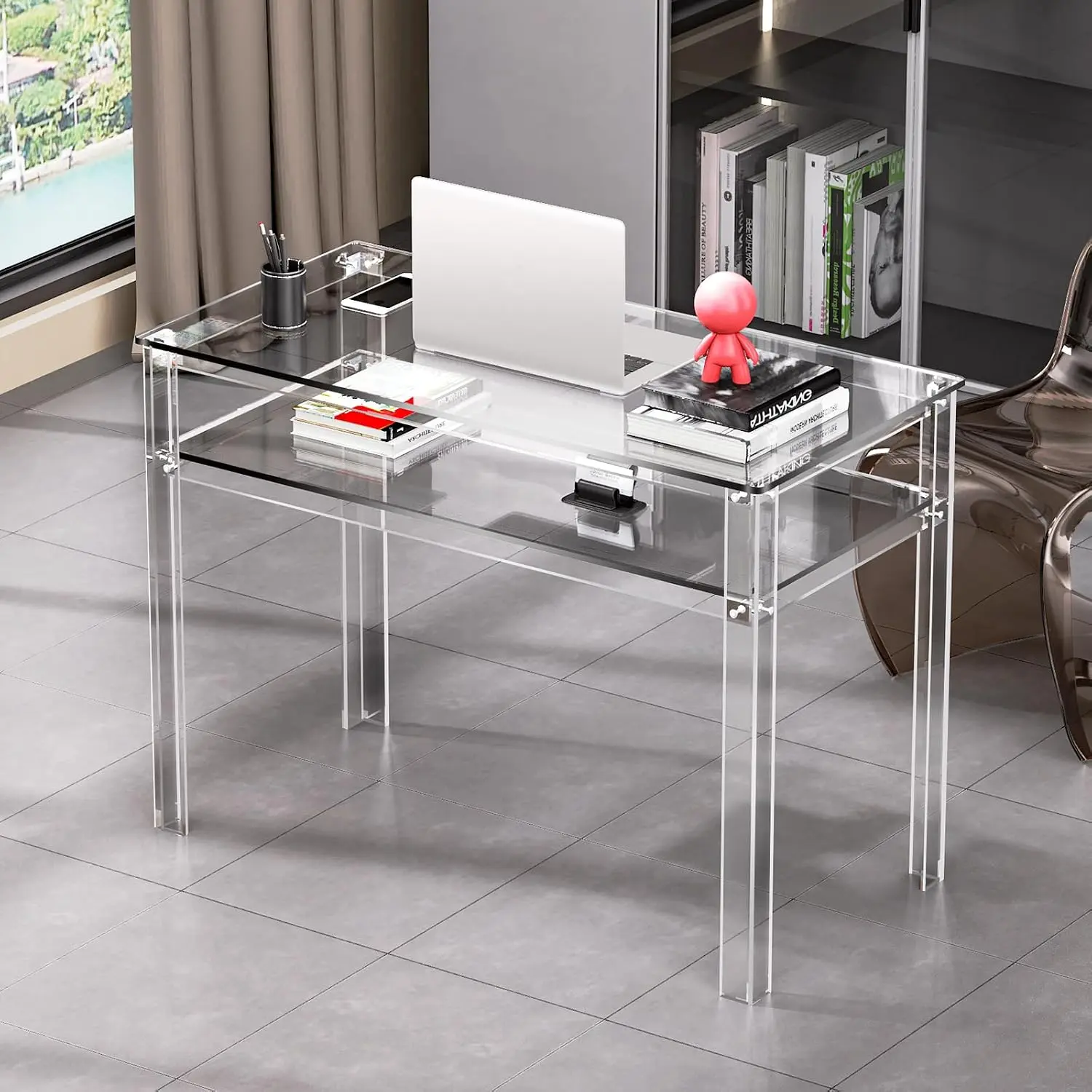 【SummerFinds】Solaround Clear Acrylic Computer Desk with Open Storage, Modern Lucite Writing Table & Makeup Vanity for Home Office, Space-Saving Aesthetic Study Desk (39.4" x 19.7" x 29.5") homedecor homedecor