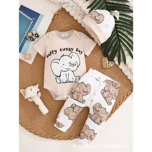 3pcs Baby Boy Outfit Set Cloud Bear Print White Beige Patchwork Long Sleeve Jumpsuit