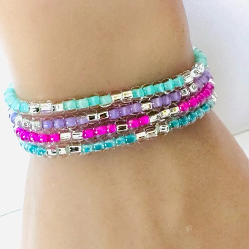 Transparent Seed Bracelet, Inside Color Glass Bead Jewelry