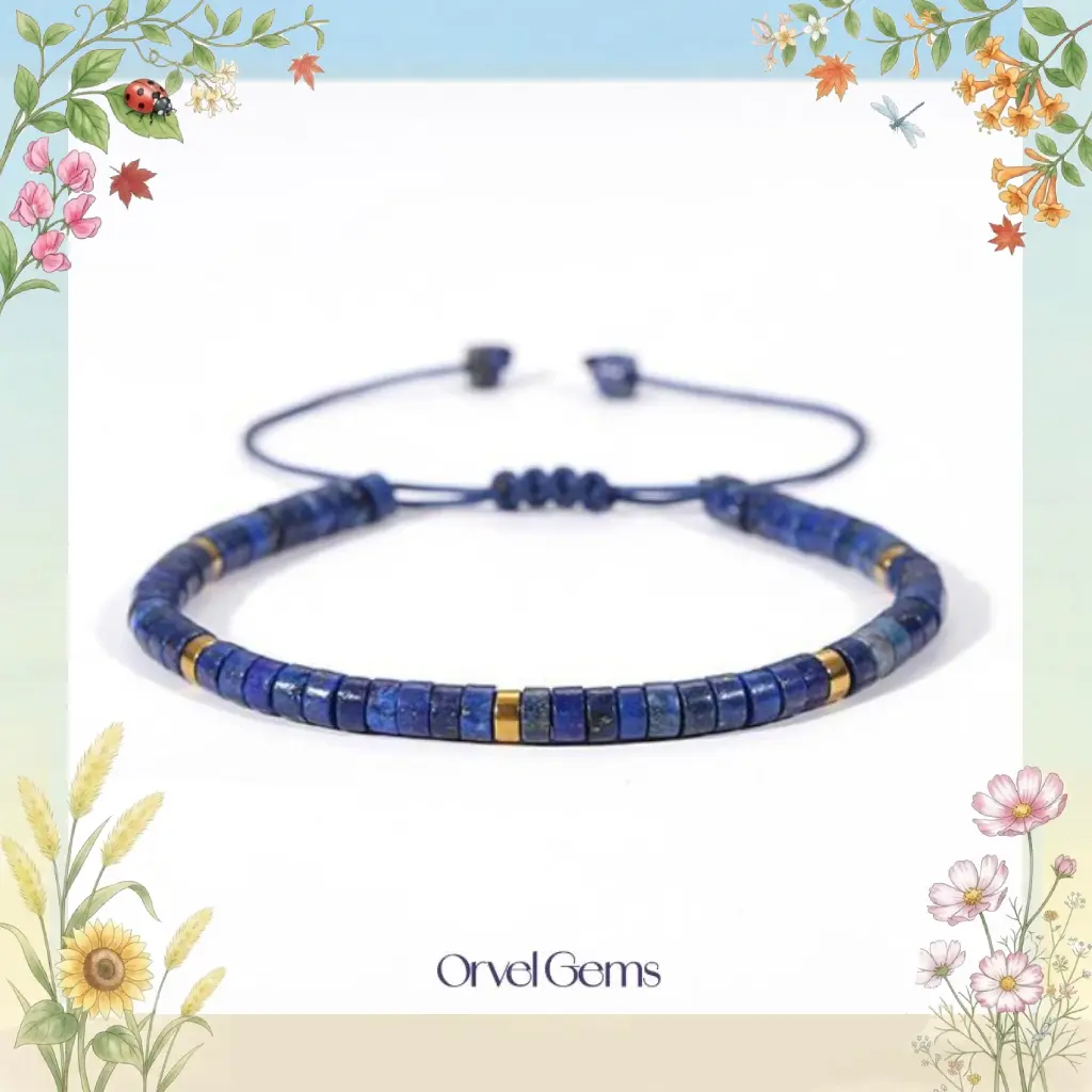Blue Friendship Bracelet – Lapis Lazuli Stone Bracelet | Healing Crystal Barrel Gemstone | Dainty Handmade Minimalist Style | Gift for Her