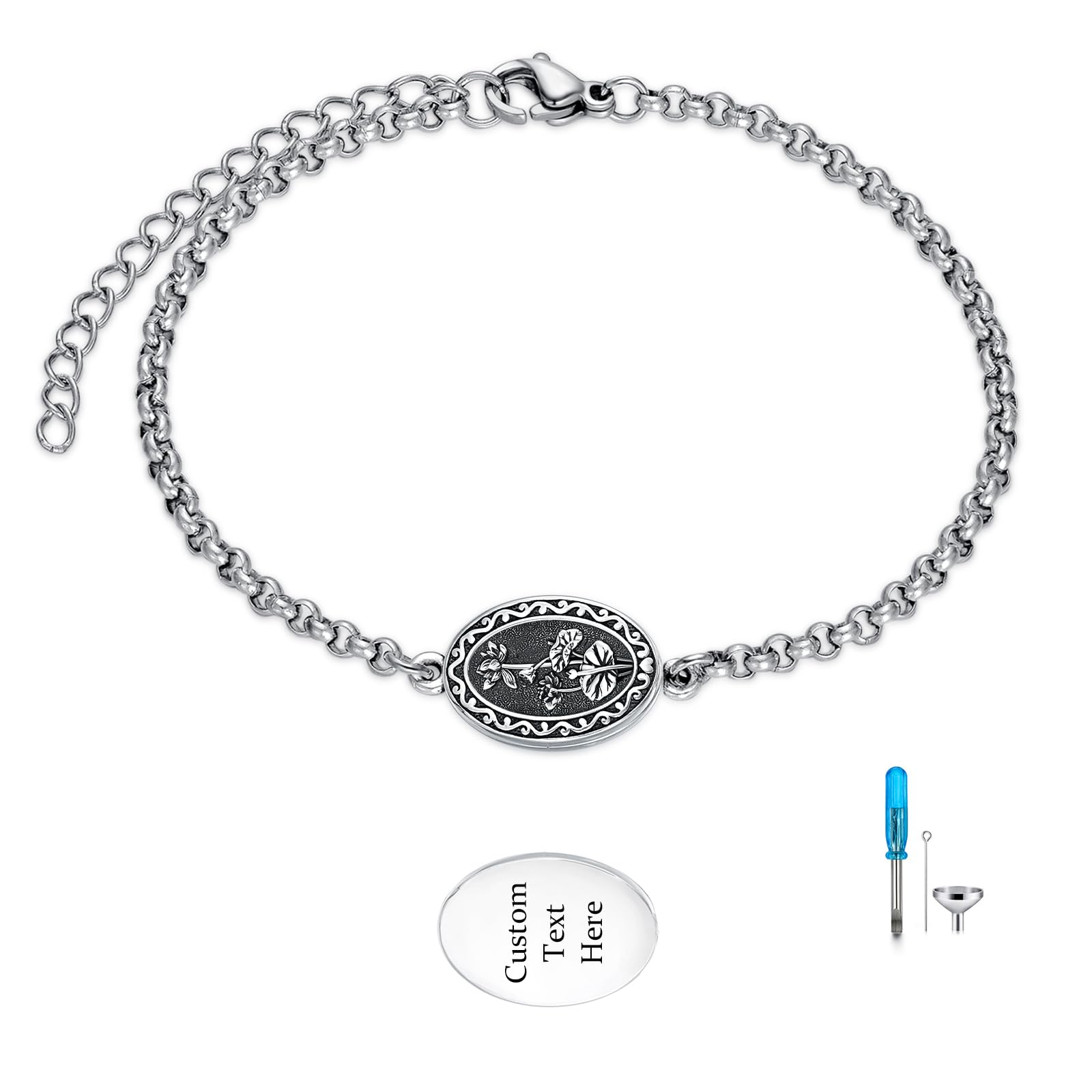 MEIDERBO Dream Chaser Birth Flower Urn Bracelet 925 Sterling Silver July Lotus Pendant Holds Ashes Bella Chain Stainless Steel Bead Chain 7+2 Inch