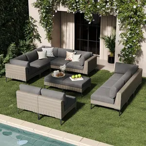 LayinSun 12-Piece Wicker Patio Furniture Set, Deep Seating Outdoor Modular Sectional Sofa Conversation Set with Thick Cushions for Lawn, Garden, Multiple Packages