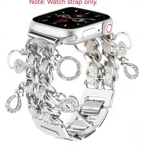 Women's Silver Color Leather Strap for Apple Watch, Heart Key Pendant, Adjustable Metal Material, Compatible with Series 1-11 & Ultra 1-3 Se, Wearable, Smart Watch Accessories