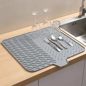 XL Self-Draining Silicone Dish Mat with Integrated Pour Spout, Heat-Resistant Countertop Protector, Non-Slip Drying Pad for Glassware & Pots, Easy-Wipe Kitchen Drainer, Premium Occasion Gift Idea (Kitchen Placemat & Coaster) Bath
