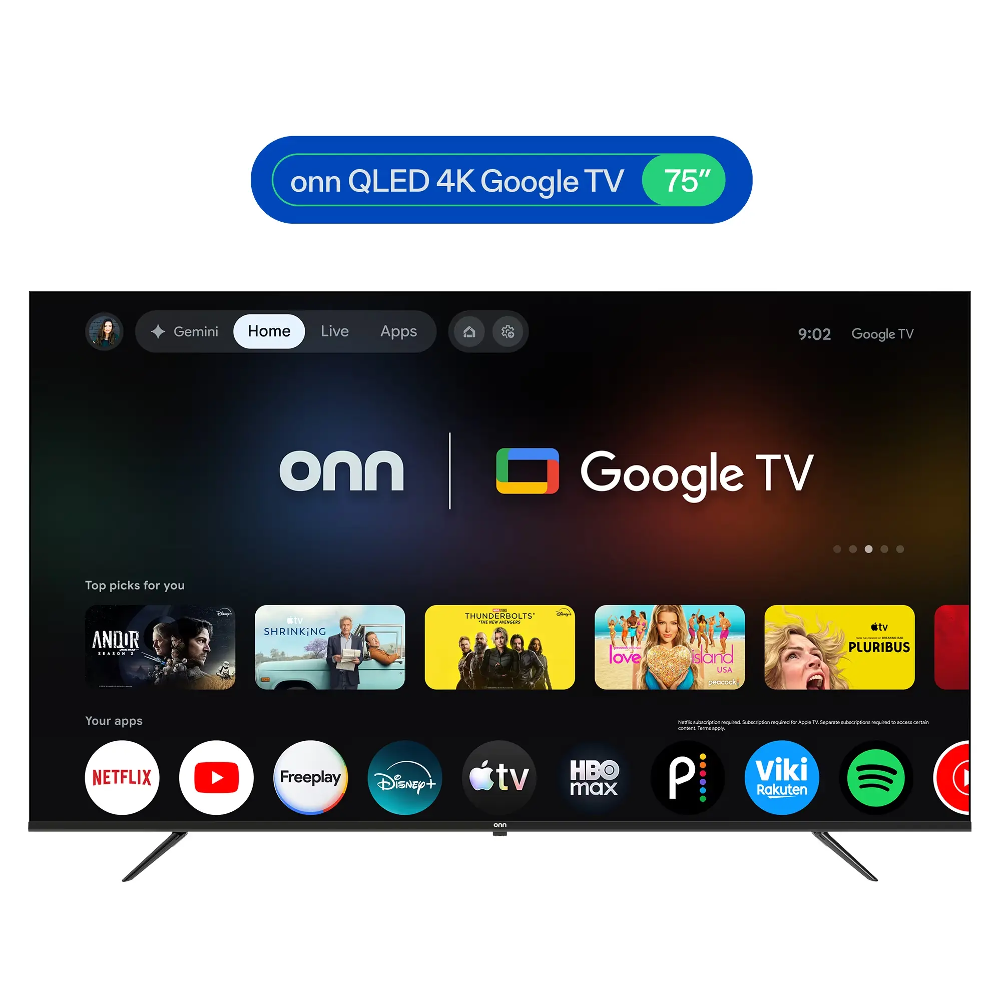 75" onn QLED 4K UHD Smart Google TV, 75SQ4GSB1 75" onn QLED 4K UHD Smart Google TV, 75SQ4GSB1