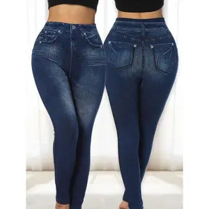 Women's Tight Pants Seamless High Elasticity Pants Cowboy Effect Tight Fitness Fitness Running Slimming Pants High Waist Casual Pants Street Wear Tight Pants Cowboy Women's Wear
