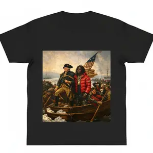 oversize cotton Chief K Washington Shirt Crossing the Delaware US History Meme Funny Graphic tee y2k fashion Streetwear gift top trending Machine Wash Safe