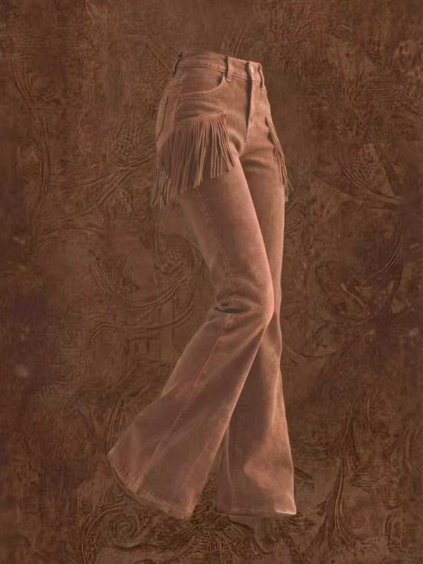 Fringe Flare Pants, Vintage Texture, Side Fringe Adds Sexiness, Micro Flare Fit, Easy American Retro Style