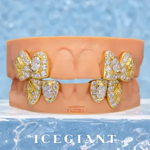 Oval Cut Diamond On Center W Opal Cross Fang Grillz