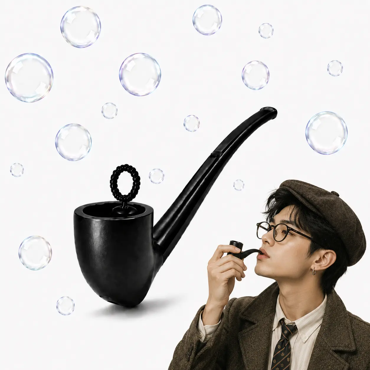 Smoke-Free SummerVibes Stress Relief Bubble Pipe - Mini Blower Wand with Dip Ring, Solution, Easy to Use, Birthday/Party Gift for Kids Playtime & Outdoor Relaxation, Colorful Bubbles